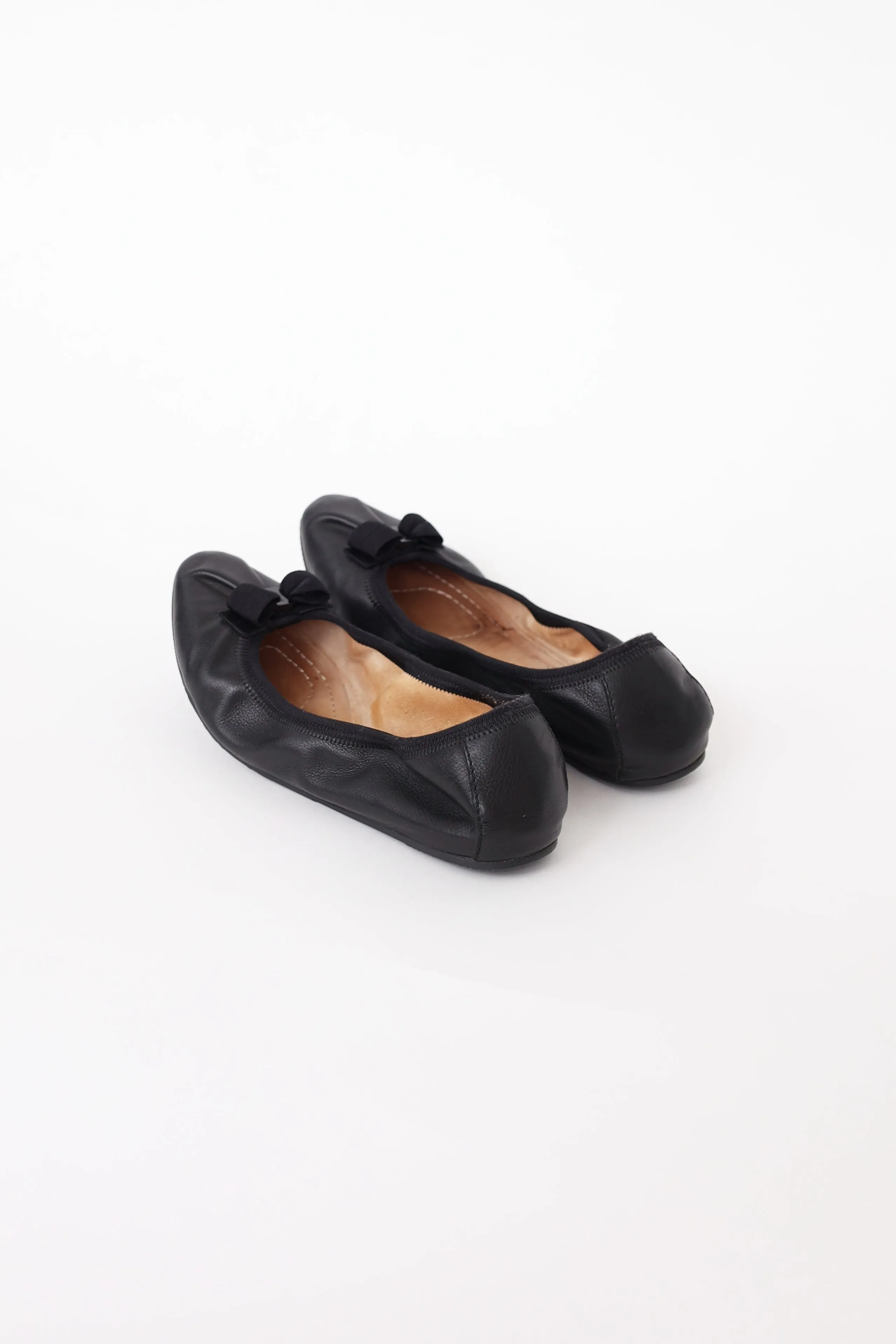 Black Leather Bow Flat