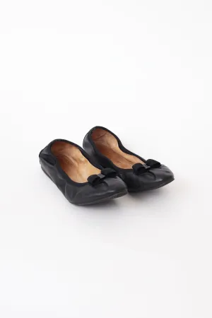 Black Leather Bow Flat