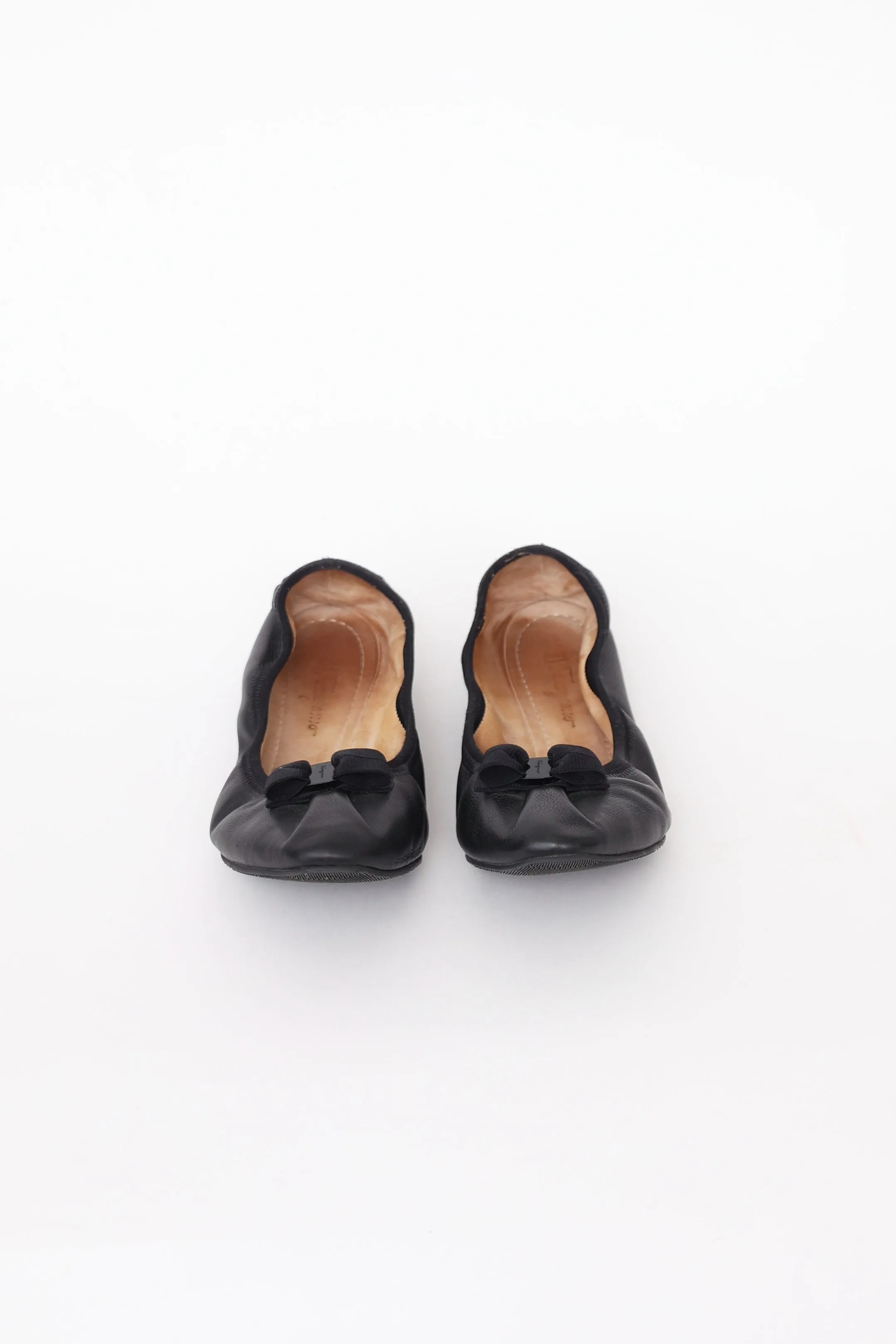Black Leather Bow Flat