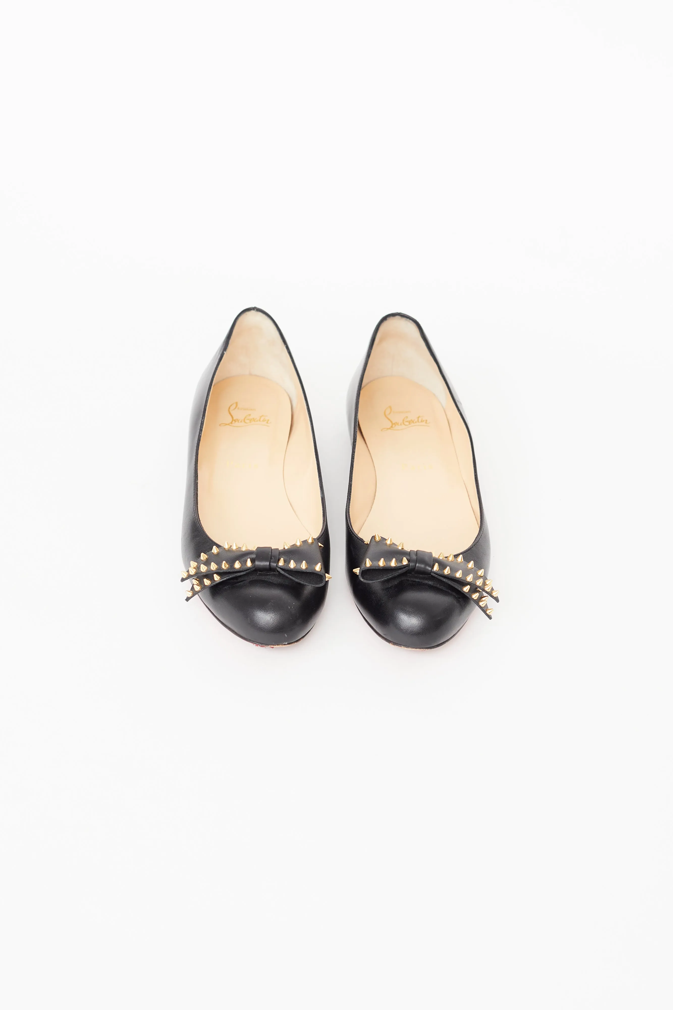 Black Leather Studded Bow Ballet Flat