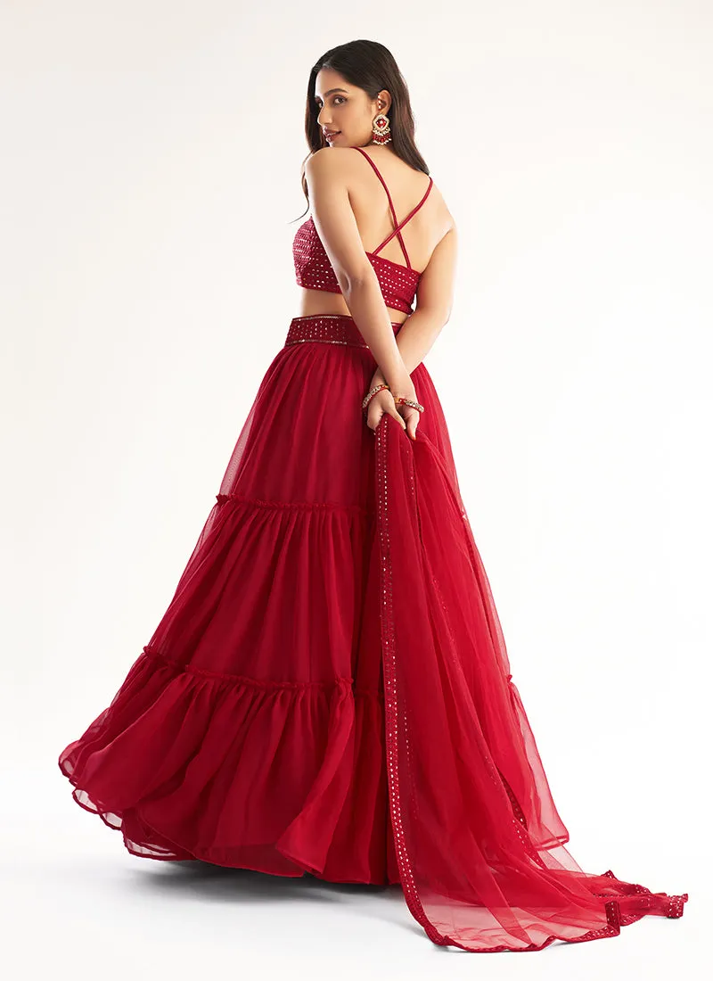 Bridal Red Sequence Georgette Lehenga Choli