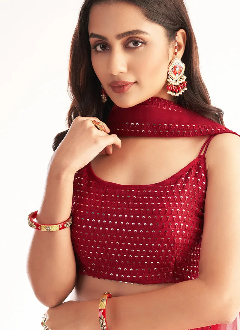 Bridal Red Sequence Georgette Lehenga Choli
