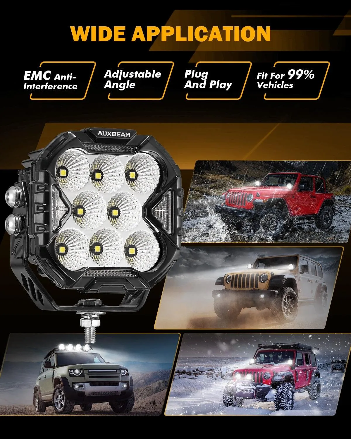 CUBE-Z Series 4 Inch Flood LED Pod Lights Off Road Lights with White DRL & Amber Turn Signal Lights