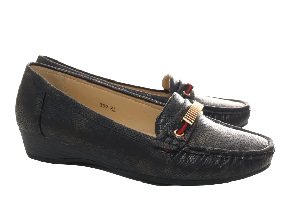 Damen Slipper Keilabsatz Ballerina Loafer Mokassins  Slip On Flats Freizeit Black #  399