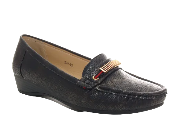 Damen Slipper Keilabsatz Ballerina Loafer Mokassins  Slip On Flats Freizeit Black #  399