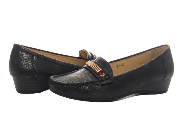 Damen Slipper Keilabsatz Ballerina Loafer Mokassins  Slip On Flats Freizeit Black #  399