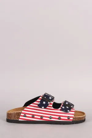 Flag Print Double Buckle Open Toe Footbed Sandal