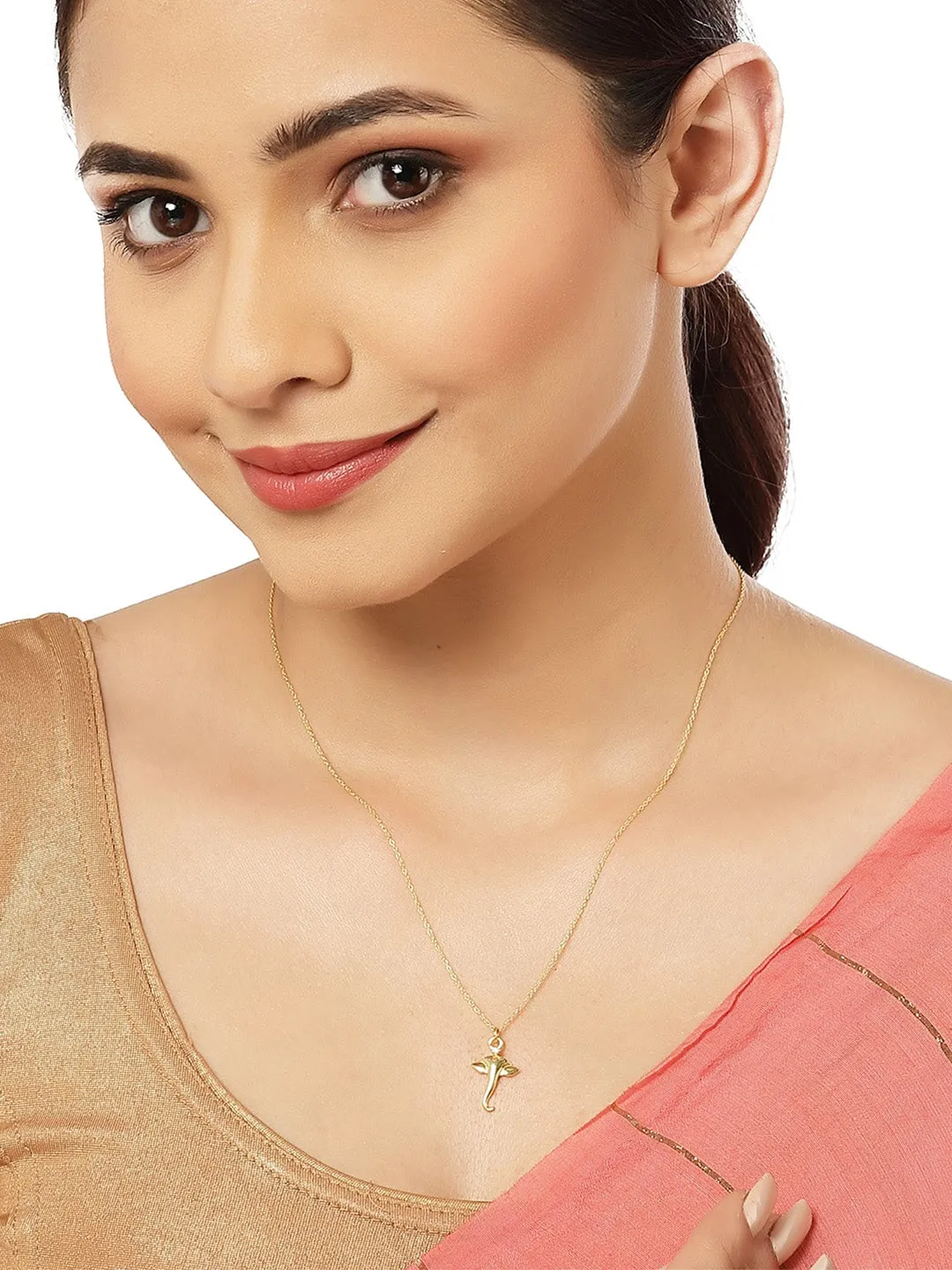 Gold-Plated & CZ Stone-Studded Lord Ganesha Pendant With Chain