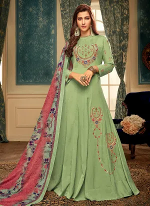 Green Multi Embroidered Gown