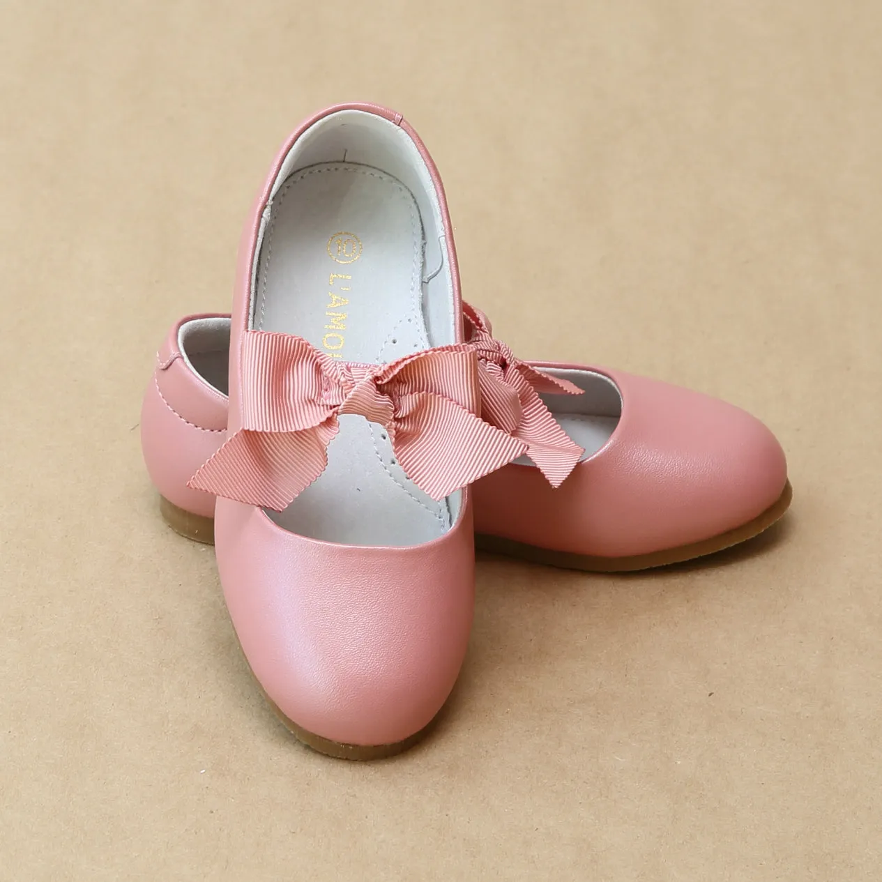 L'Amour Girls Pauline Bow Leather Dressy Flat