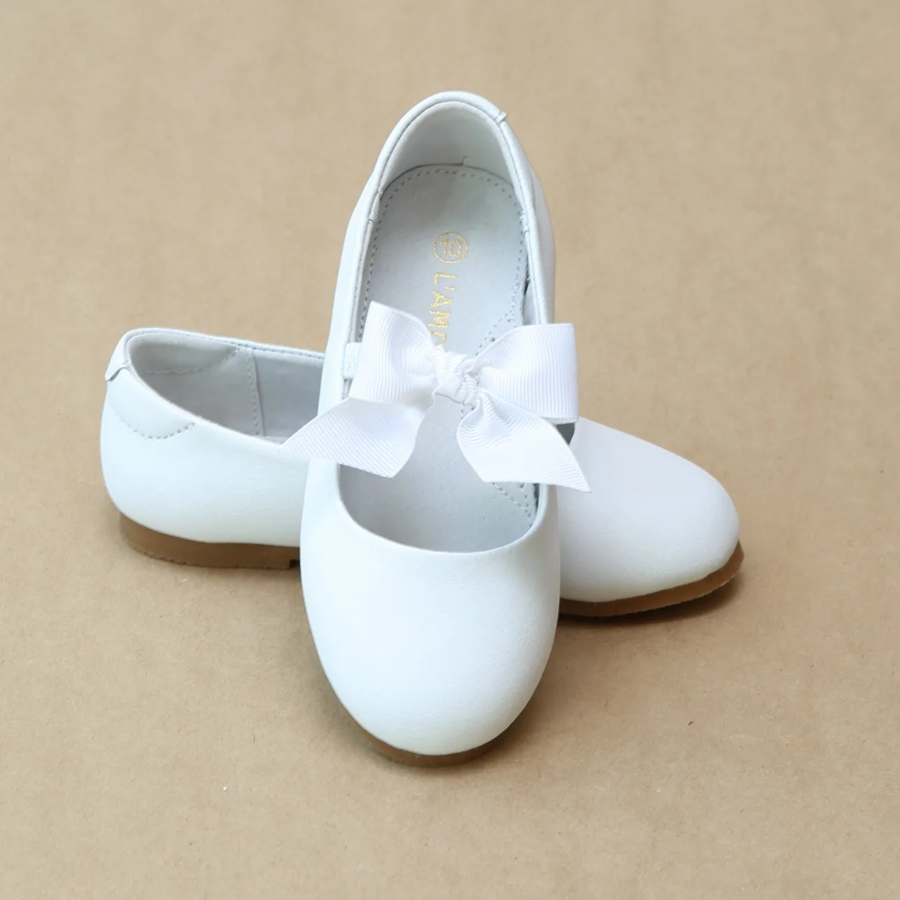 L'Amour Girls Pauline Bow Leather Dressy Flat