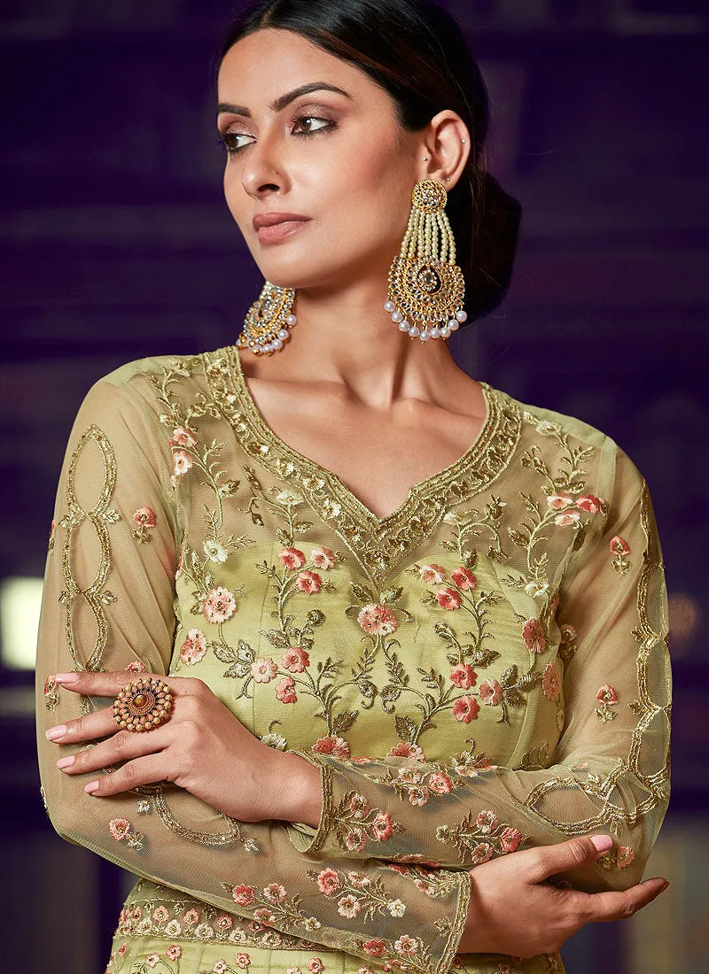 Light Green Embroidered Anarkali Lehenga Suit