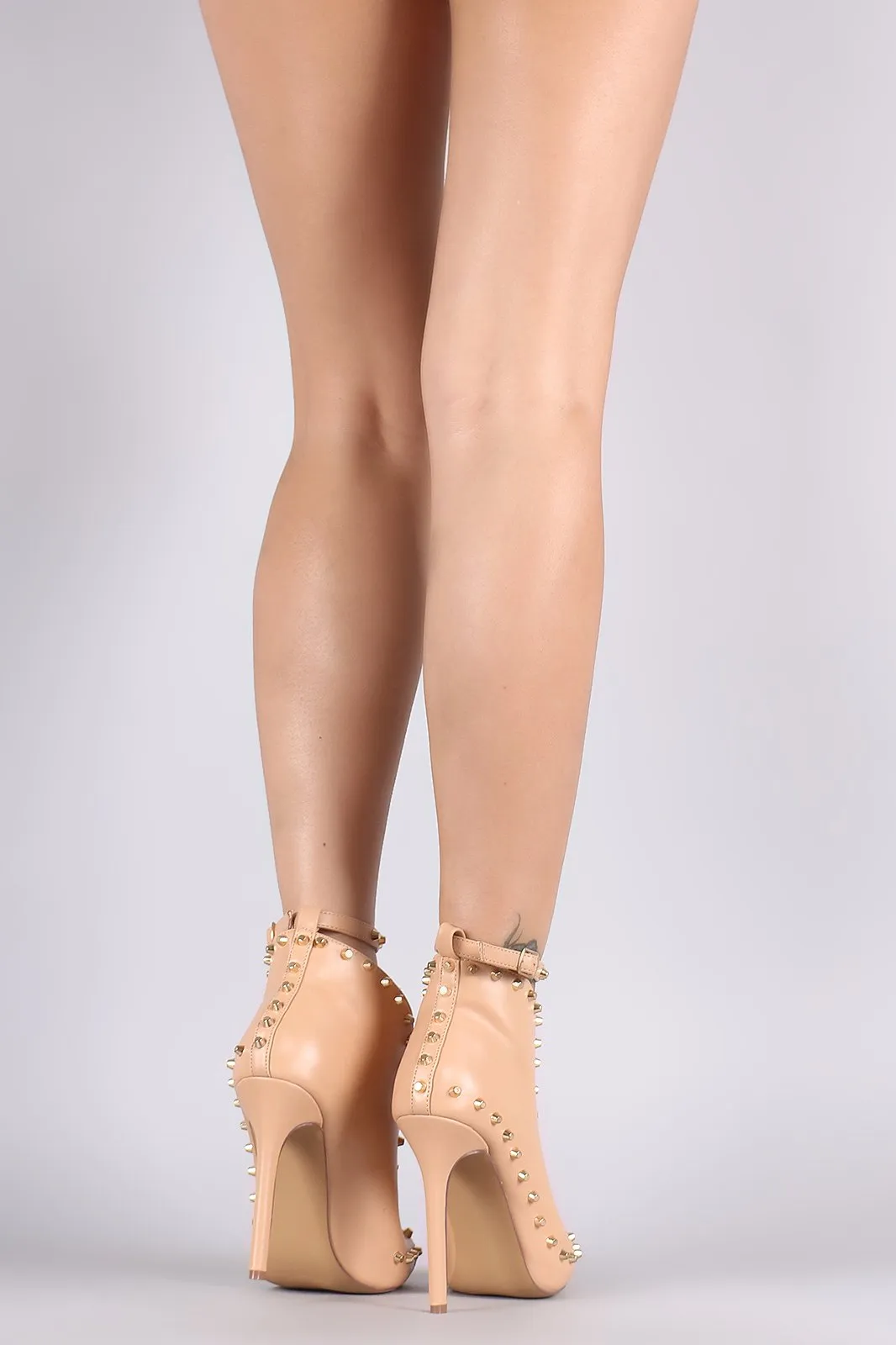 Liliana Studded V-Slit Ankle Strap Booties