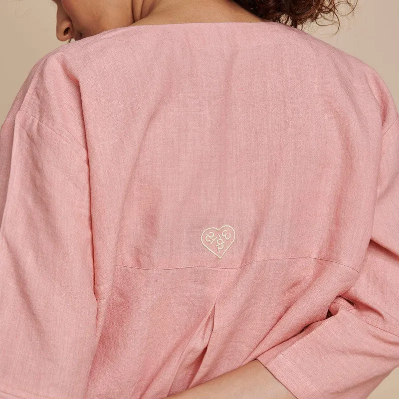 Linen Short Kurta for Women | Pink | Embroidered