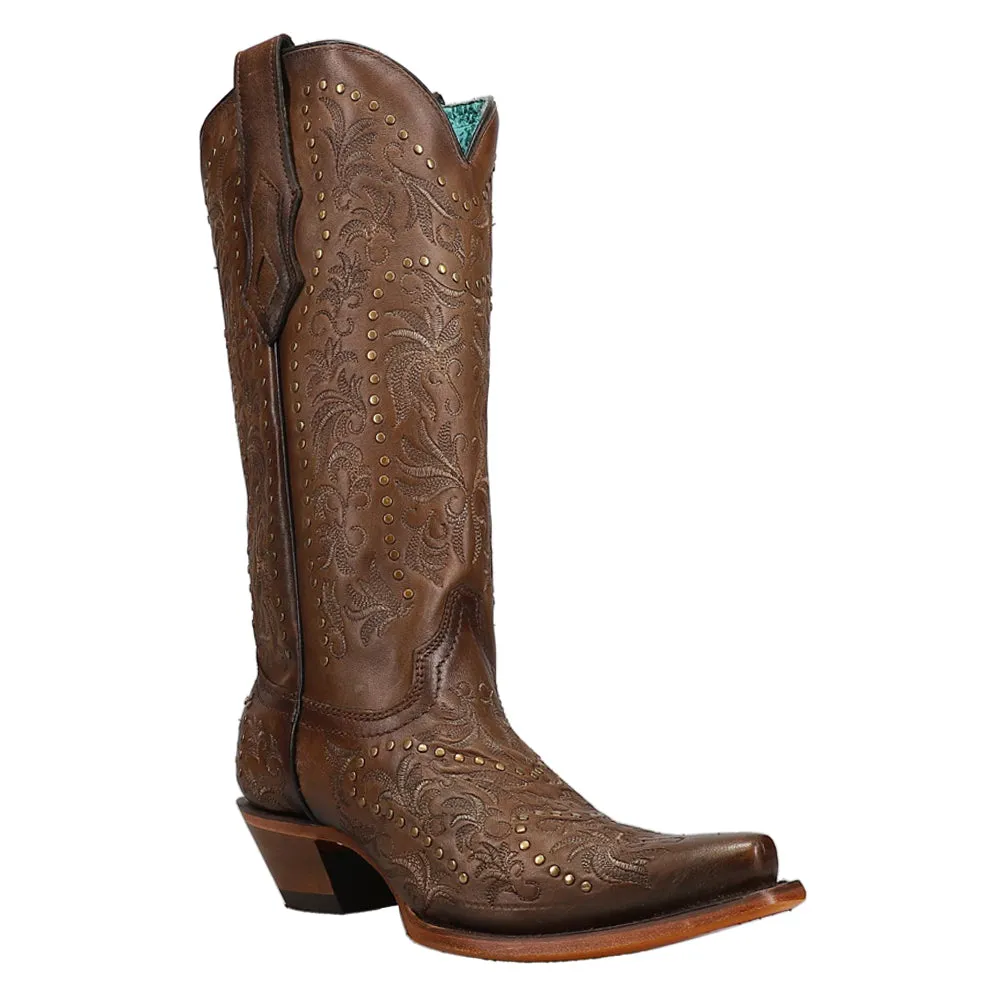 Maple Embroidered Studded Snip Toe Cowboy Boots