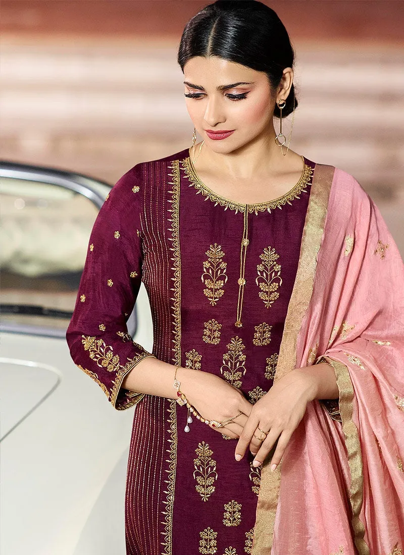 Maroon And Pink Pakistani Pant Suit