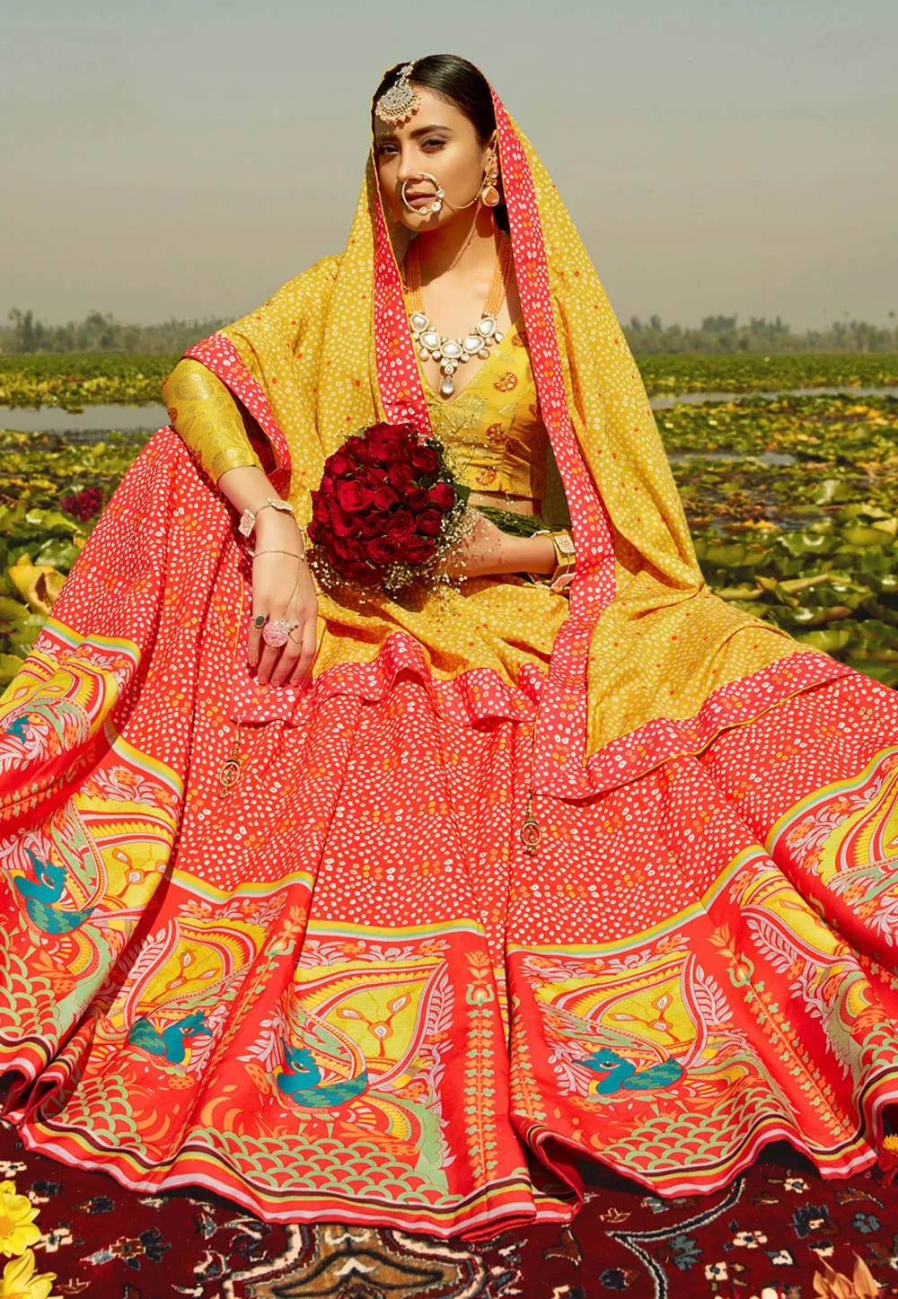Orange Multi Coloured Lehenga Choli