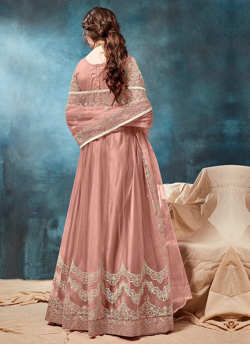 Peach Ethnic Embroidered Wedding Anarkali Suit