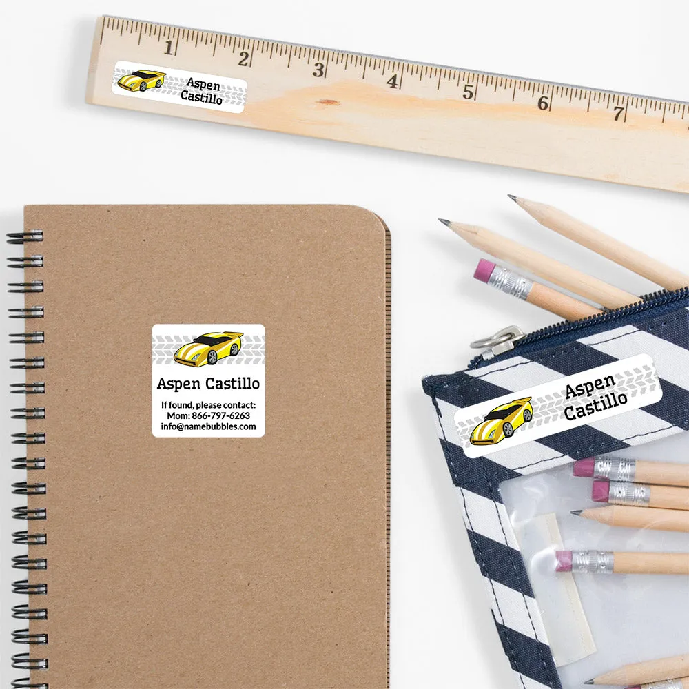 Race Car School Labels Pack