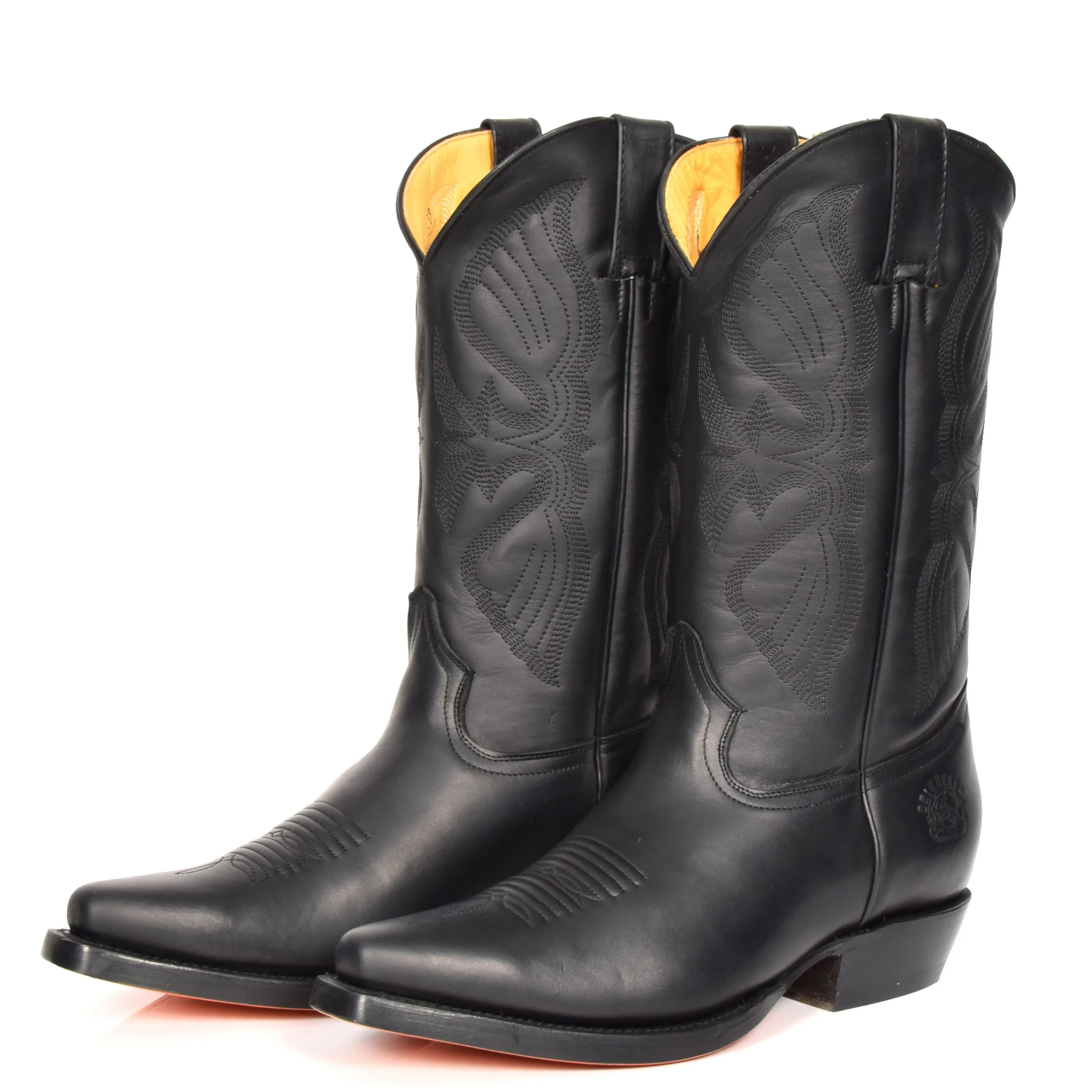 Real Leather Pointed Toe Cowboy Boots ALBH57 Black