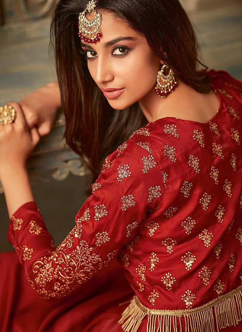 Red Golden Embroidered Anarkali Lehenga Suit
