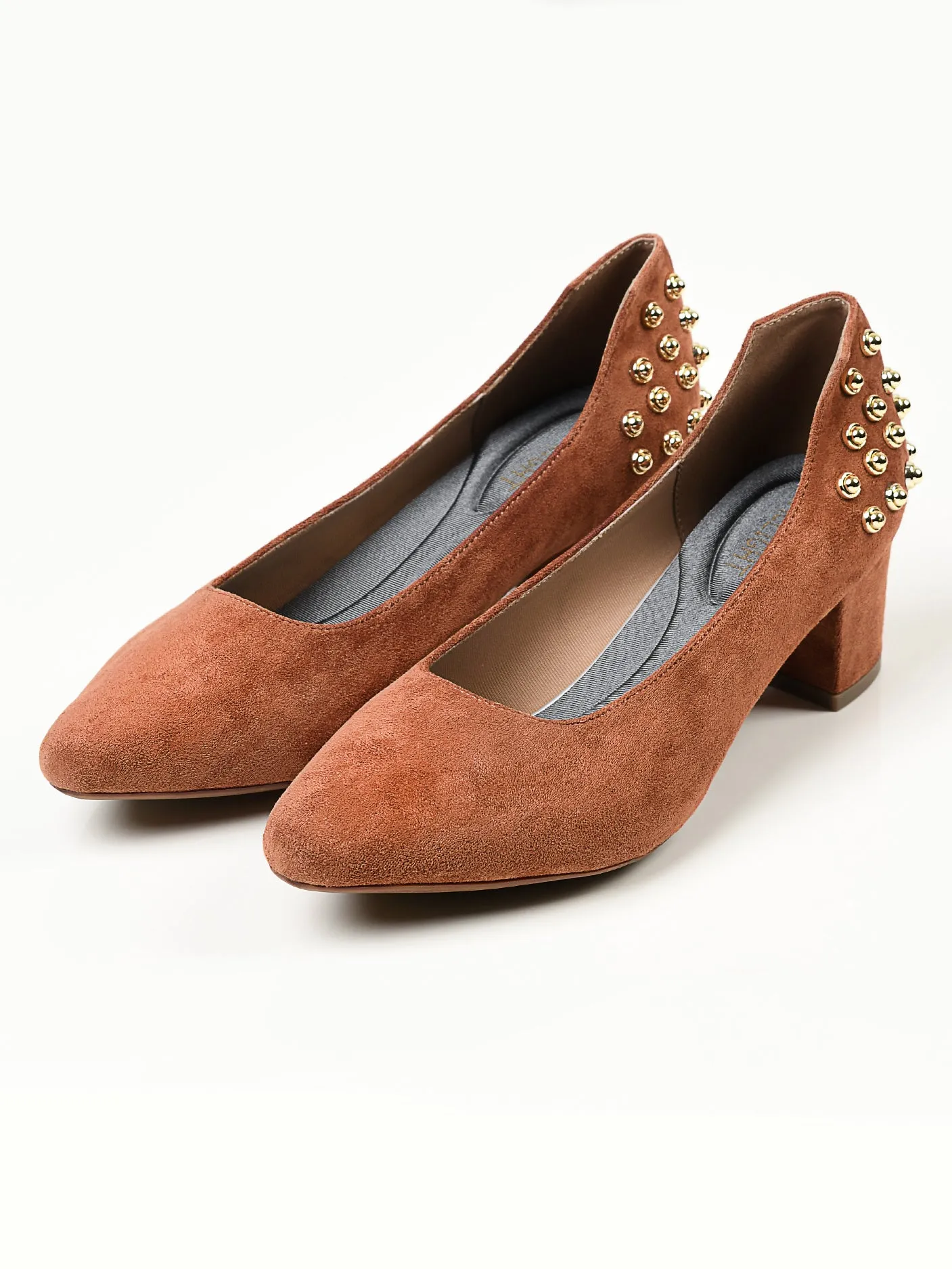 Studded Suede Heels - Brown