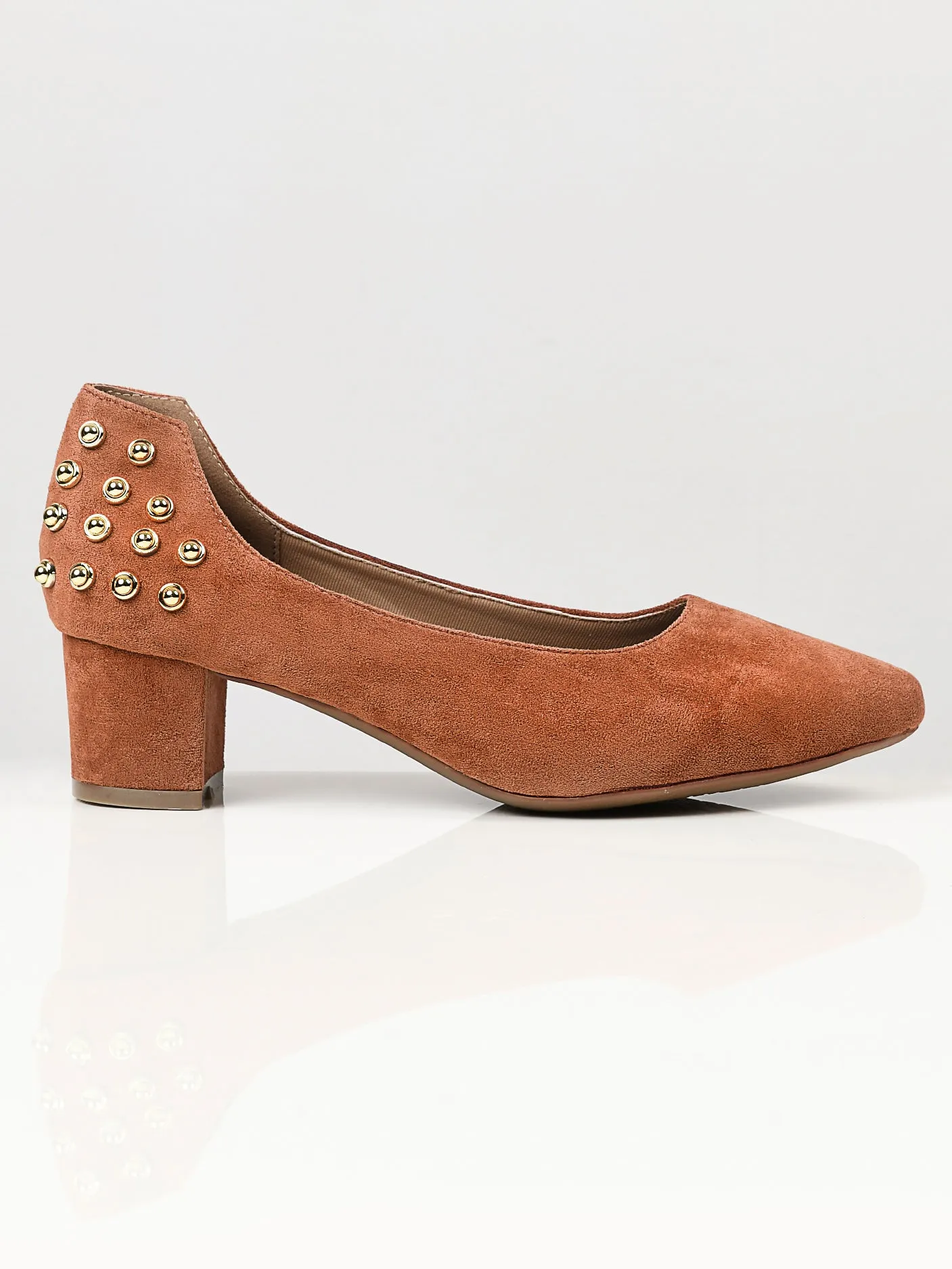Studded Suede Heels - Brown