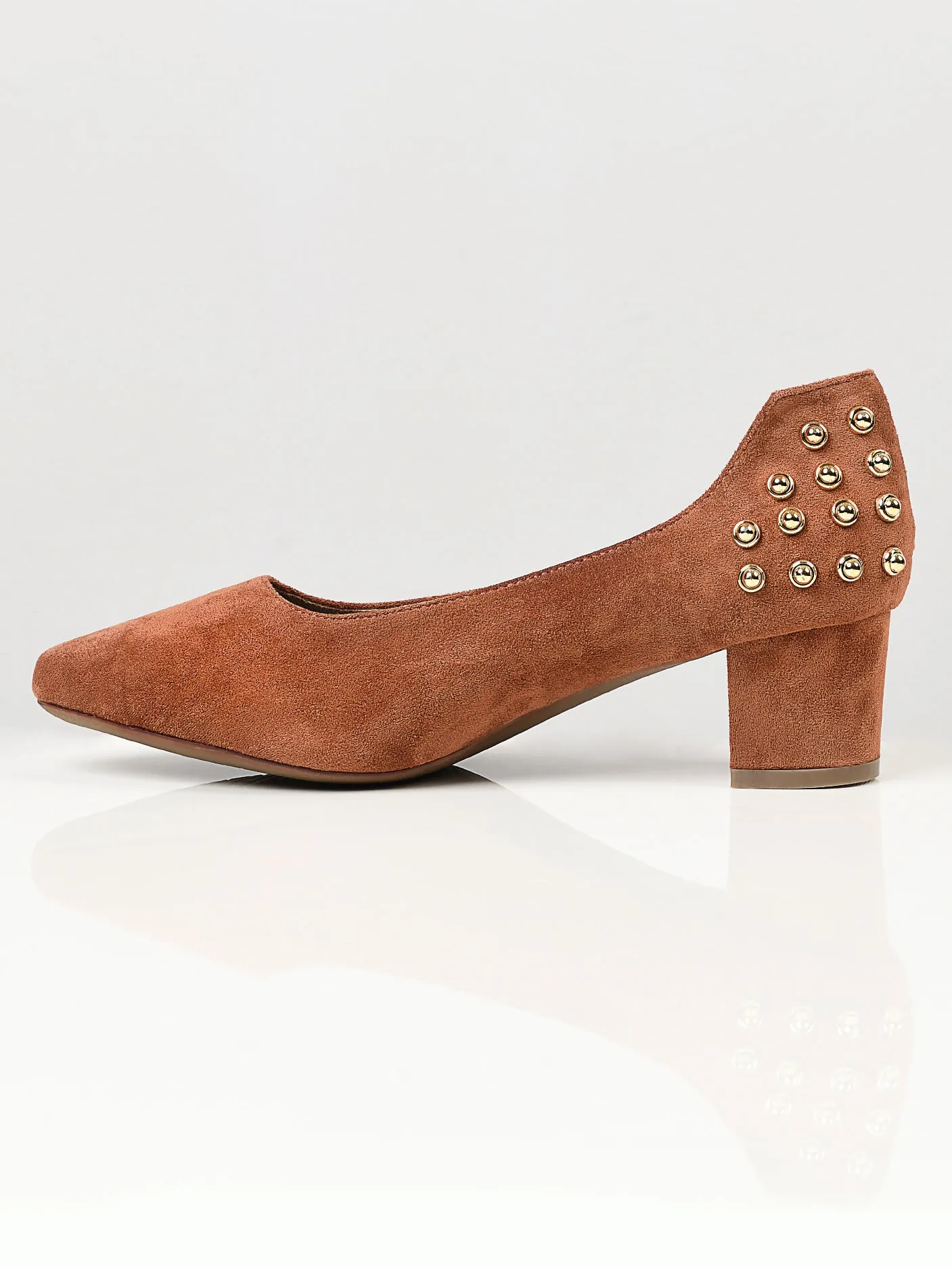 Studded Suede Heels - Brown