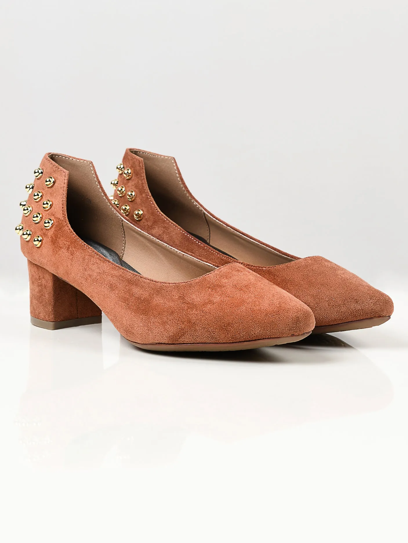 Studded Suede Heels - Brown