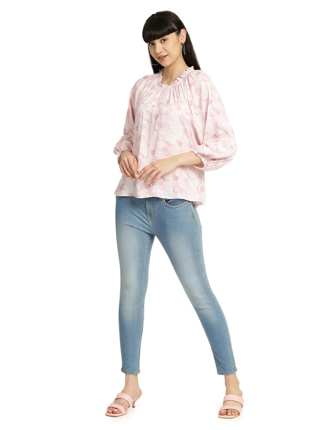 Women's Floral Print Round Neck Top