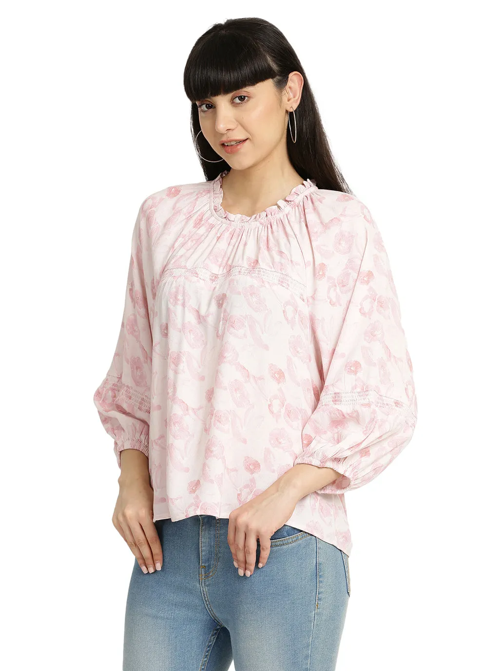 Women's Floral Print Round Neck Top