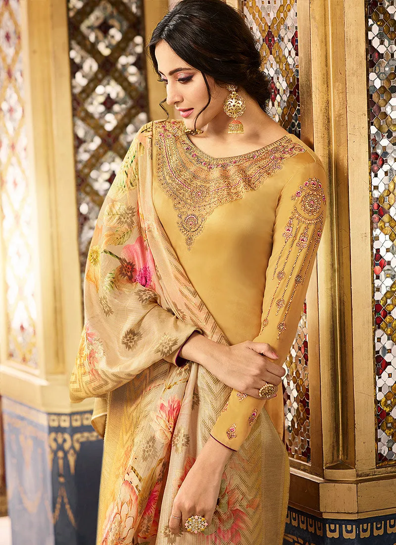 Yellow Overall Pakistani Pant Suit